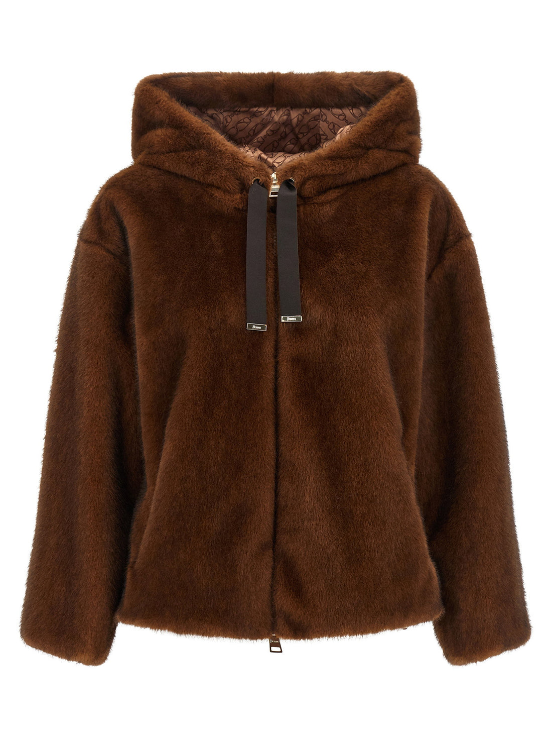 Herno Faux Fur Bomber Jacket Brown