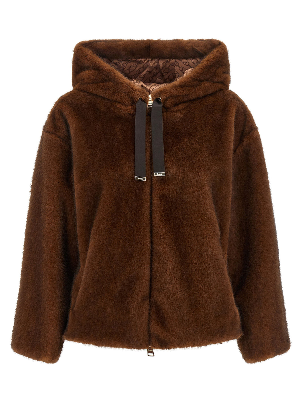 Herno Faux Fur Bomber Jacket Brown