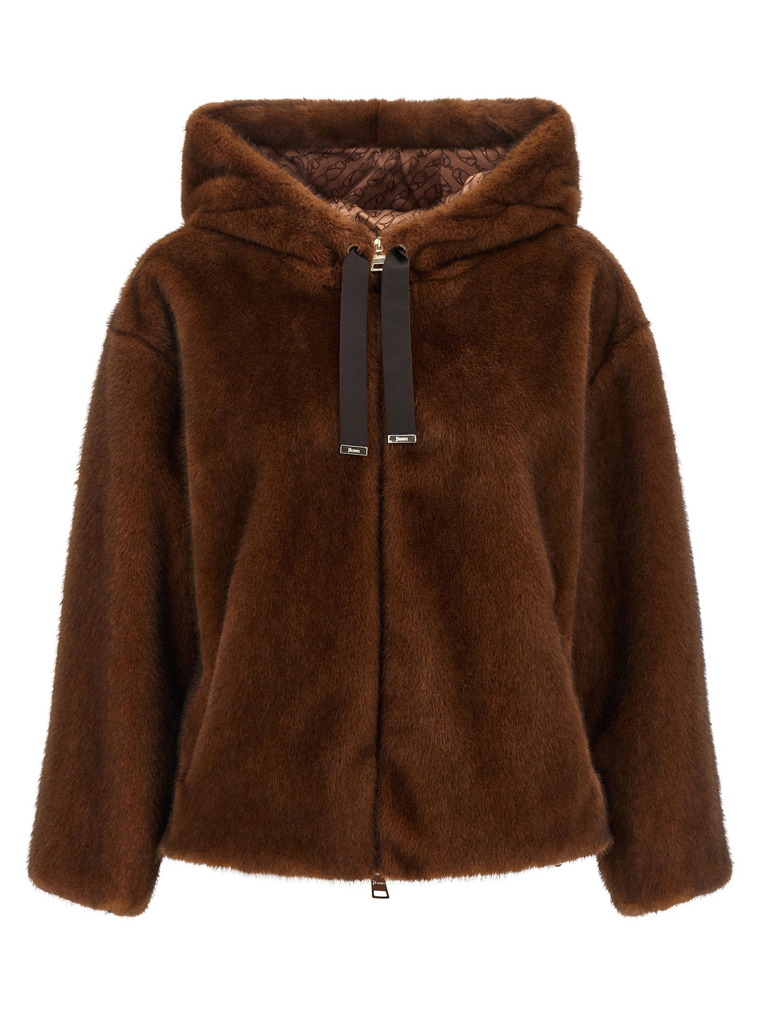Herno Faux Fur Bomber Jacket Brown