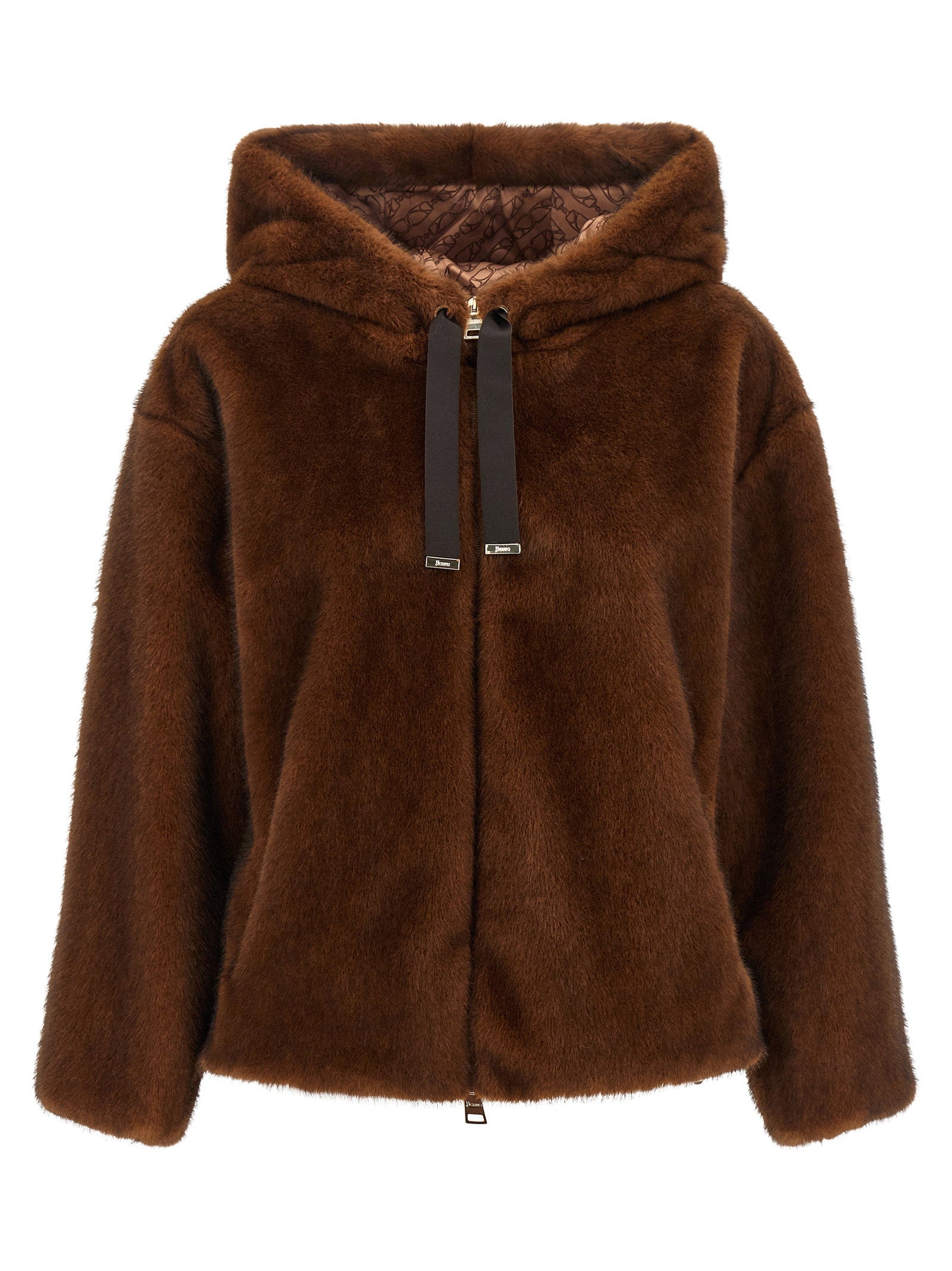Herno Faux Fur Bomber Jacket Brown