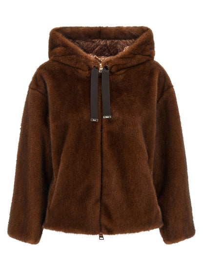 Herno Faux Fur Bomber Jacket Brown