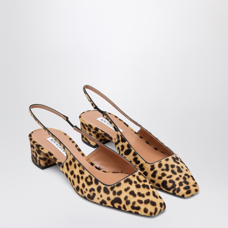 Aquazzura Leopard Print Raffia Slingback Pumps Beige