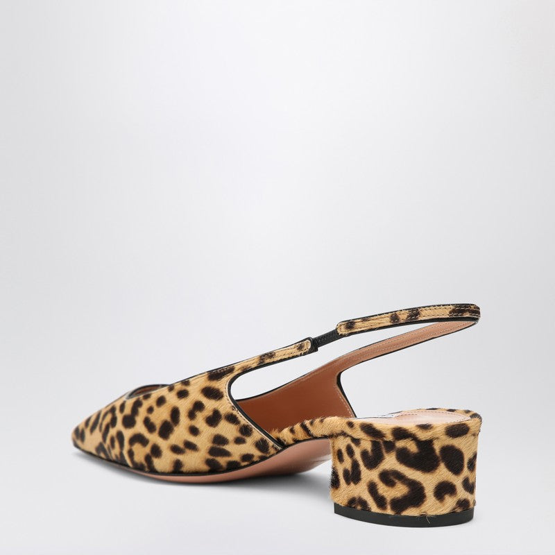 Aquazzura Leopard Print Raffia Slingback Pumps Beige