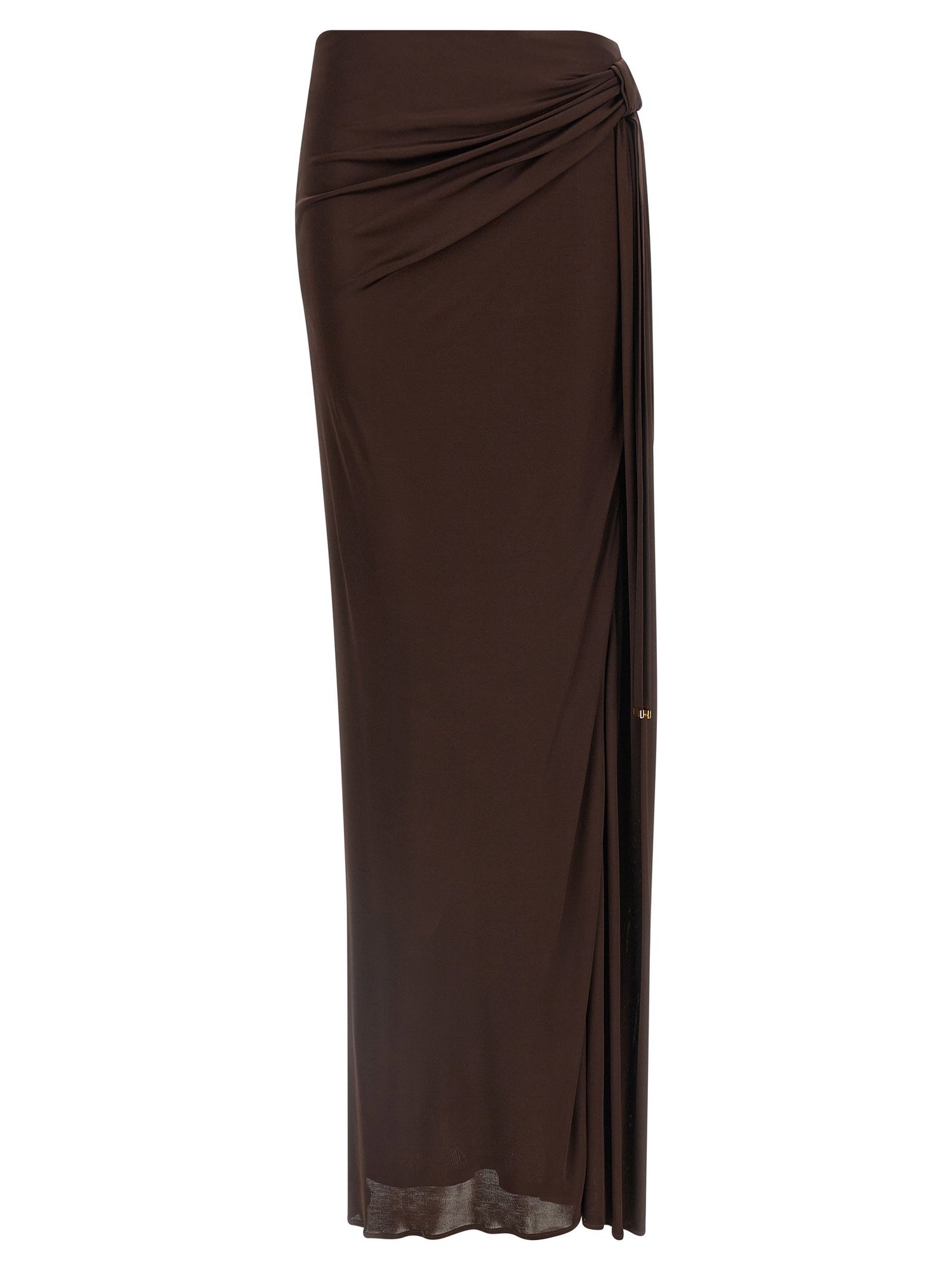 Elisabetta Franchi Shiny Viscose Skirt Brown