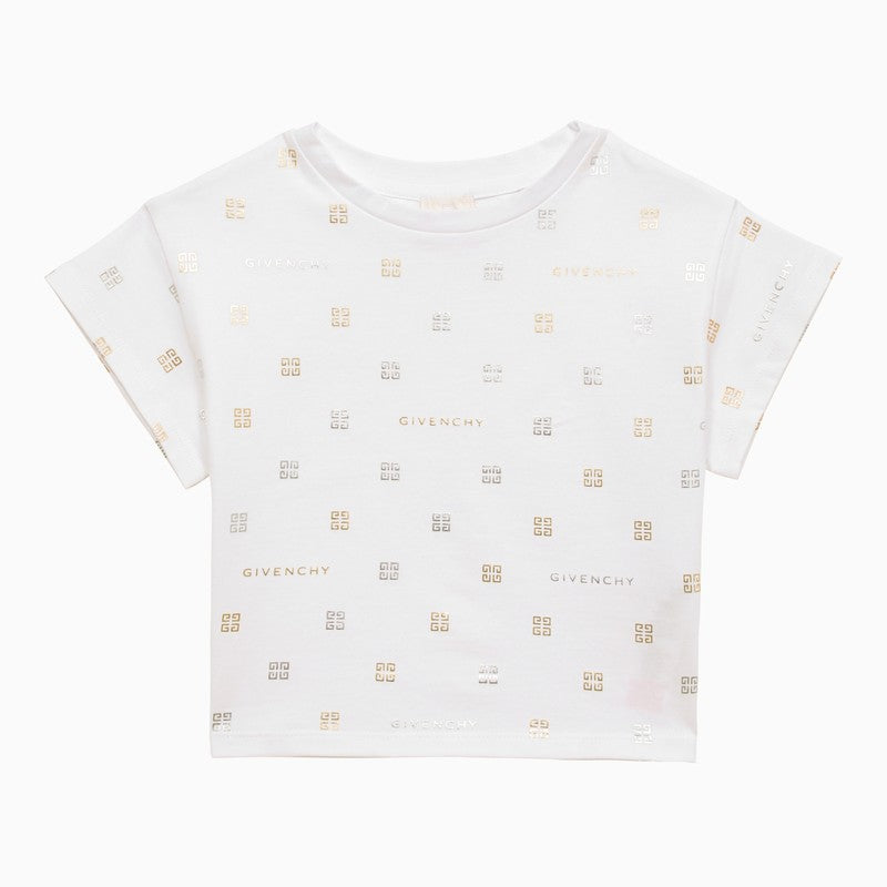 Givenchy White Cotton Crew-Neck T-Shirt with Silver and Gold Logo White
