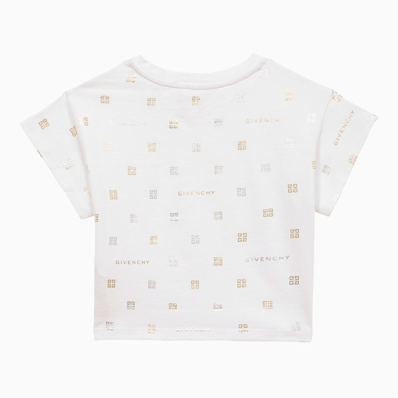 Givenchy White Cotton Crew-Neck T-Shirt with Silver and Gold Logo White