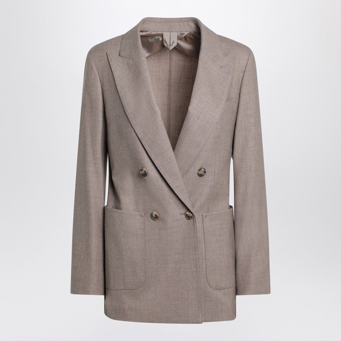 Max Mara Double-Breasted Cashmere Jacket with Embroidered Lapels in Beige