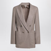 Max Mara Double-Breasted Cashmere Jacket with Embroidered Lapels in Beige