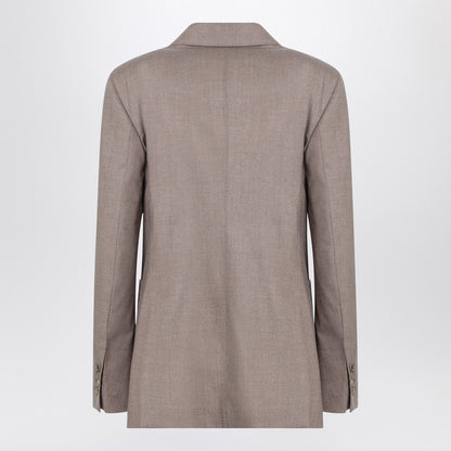 Max Mara Double-Breasted Cashmere Jacket with Embroidered Lapels in Beige