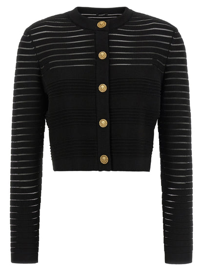 Balmain Semi-transparent Stripes Cardigan Black