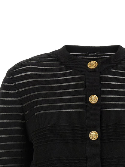 Balmain Semi-transparent Stripes Cardigan Black