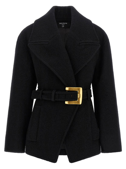 Balmain Anthem Belted Caban Black