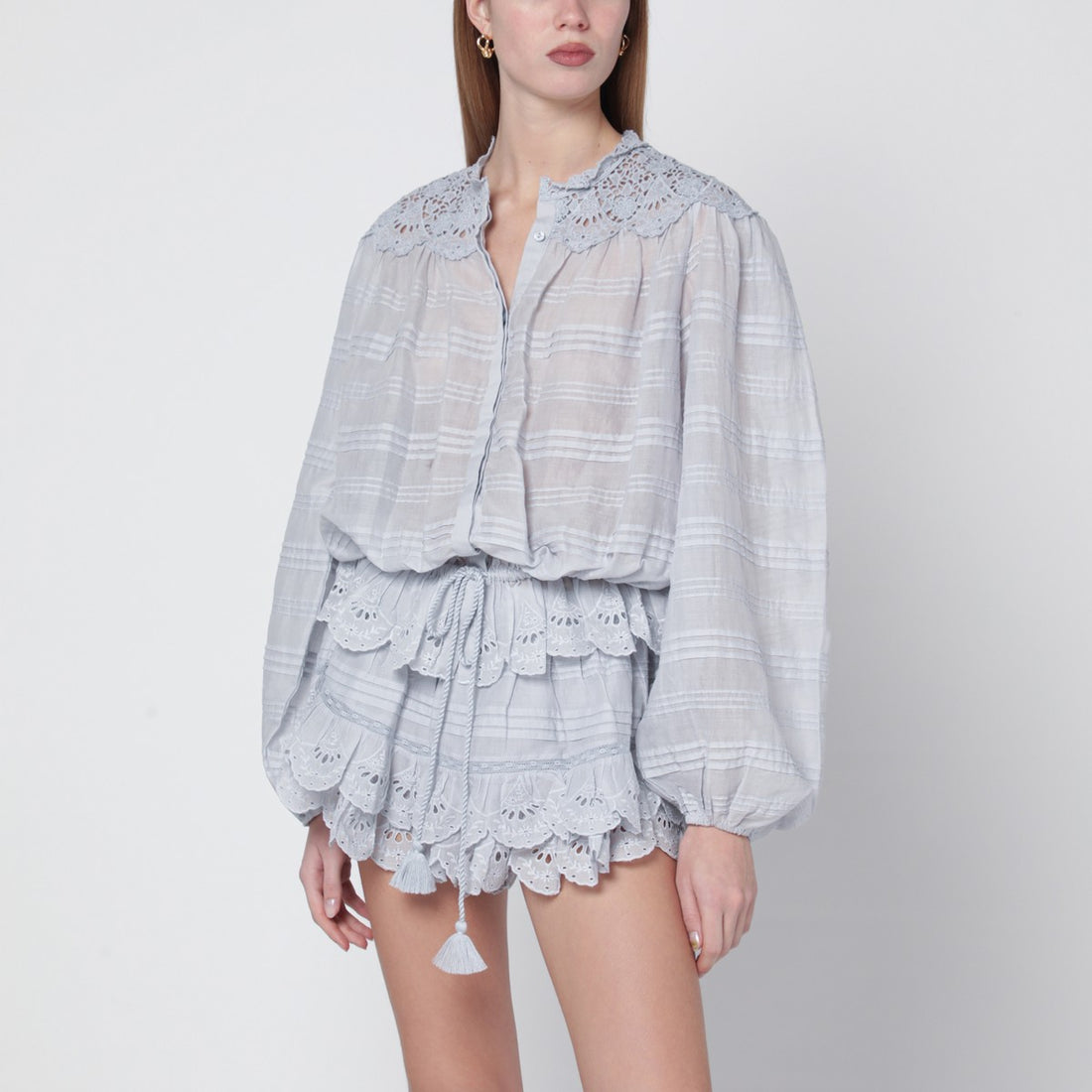 ISABEL MARANT Étoile Polly Cotton Lace Blouse Light blue