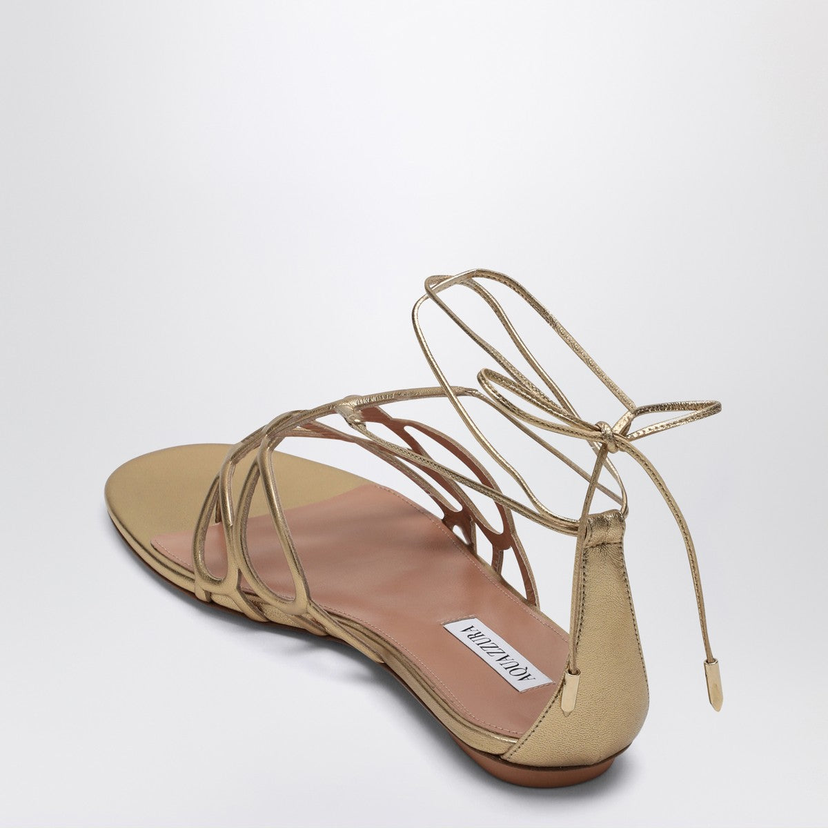 Aquazzura Low Gold Leather Lace-Up Sandals Metal