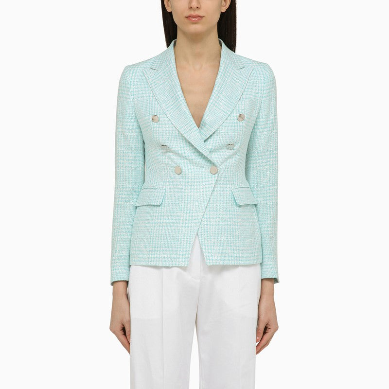 Tagliatore Light Blue Double-Breasted Cotton-Blend Blazer light blue
