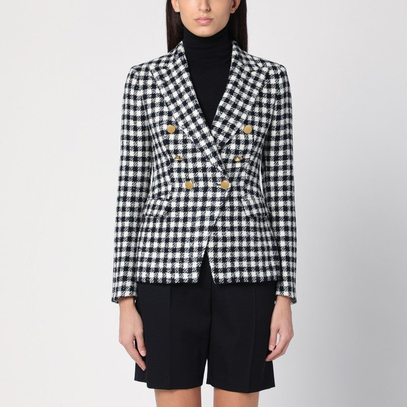 Tagliatore Double-Breasted Checked Virgin Wool-Blend Jacket Black/White Multicolor