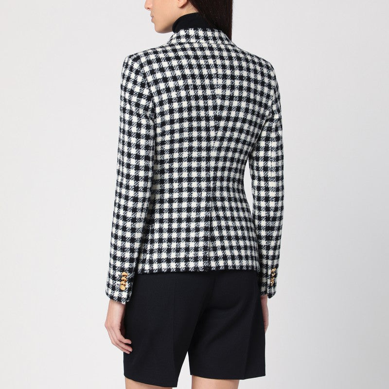 Tagliatore Double-Breasted Checked Virgin Wool-Blend Jacket Black/White Multicolor