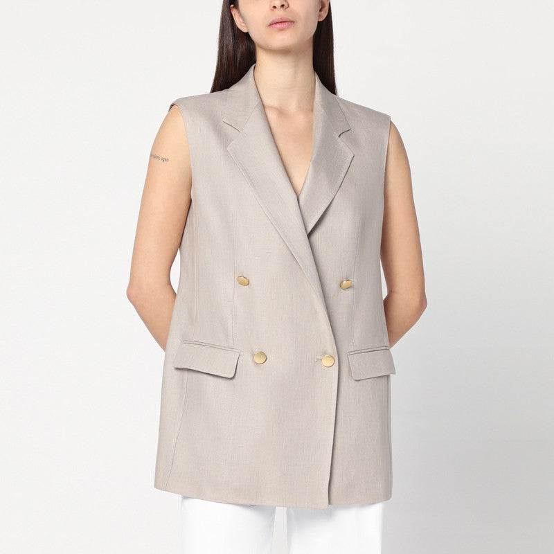 Tagliatore Sleeveless double-breasted linen Blazer Beige