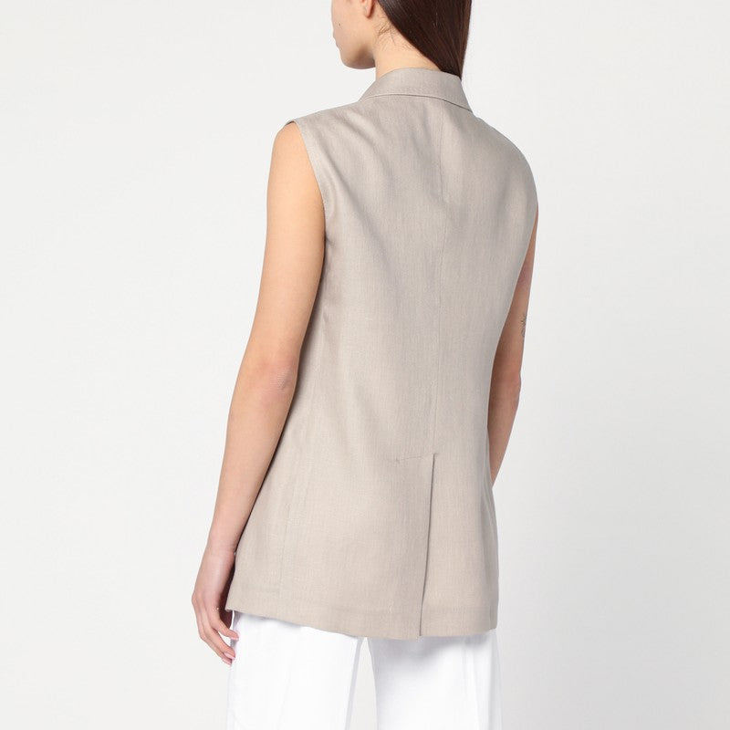 Tagliatore Sleeveless double-breasted linen Blazer Beige
