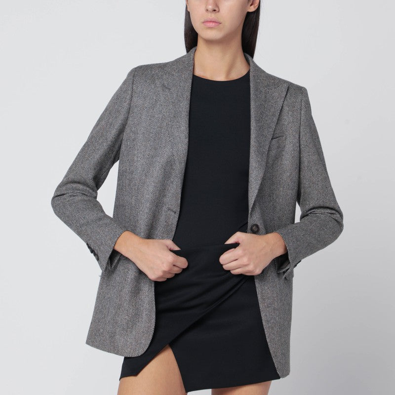 Tagliatore gray wool single-breasted herringbone blazer brown