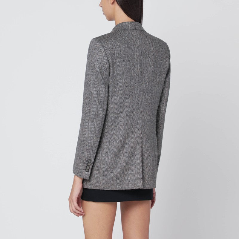 Tagliatore gray wool single-breasted herringbone blazer brown