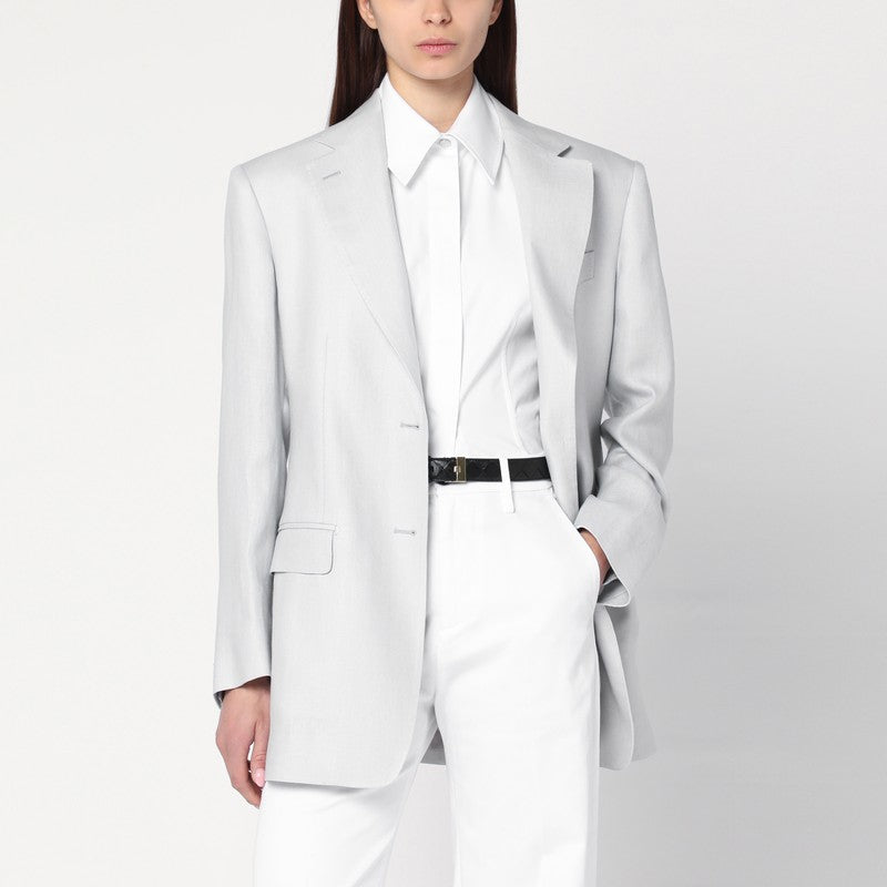 Tagliatore Light Grey Linen Single-Breasted Jacket Grey