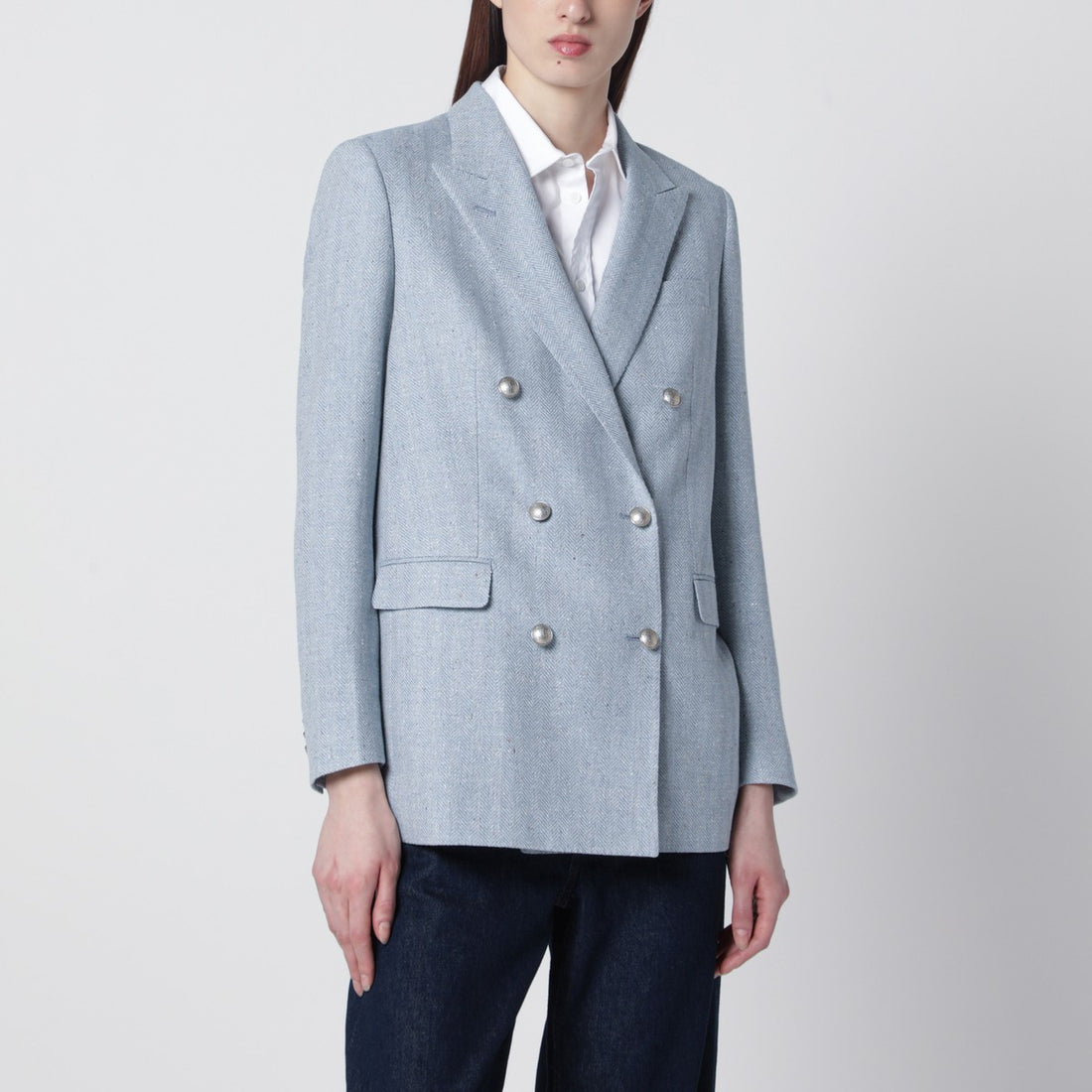 Tagliatore Double-Breasted Cotton Jacket Light blue