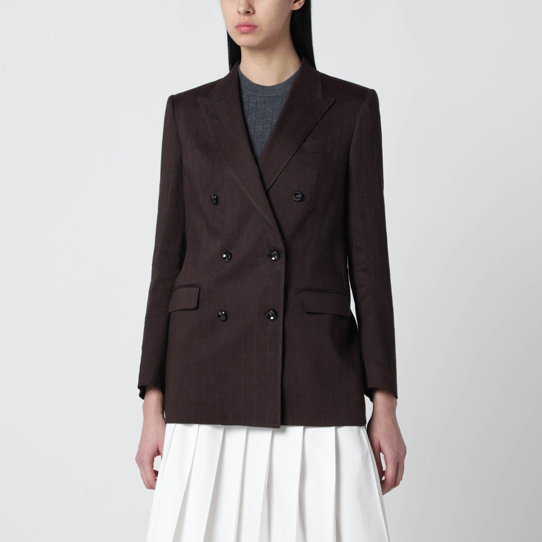 Tagliatore Double-Breasted Linen Jacket Brown