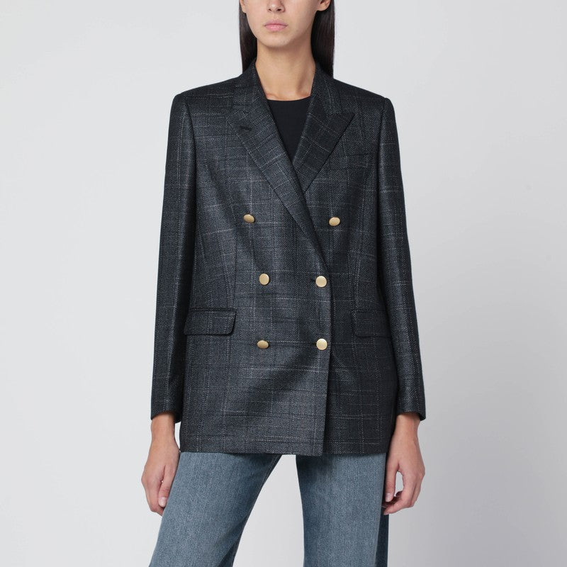 Tagliatore Black Double-Breasted Checked Wool Blazer Black