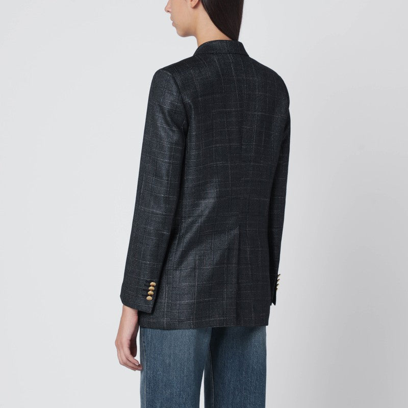 Tagliatore Black Double-Breasted Checked Wool Blazer Black