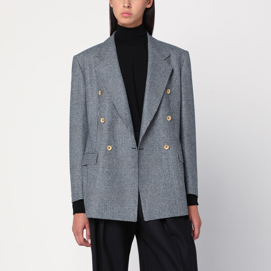 Tagliatore Double-Breasted Prince of Wales Wool Jacket Grey