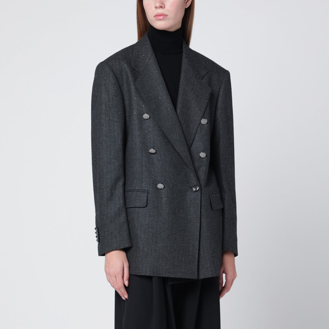 Tagliatore Grey Wool-Blend Double-Breasted Jacket with Micro-Crystal Details Grey