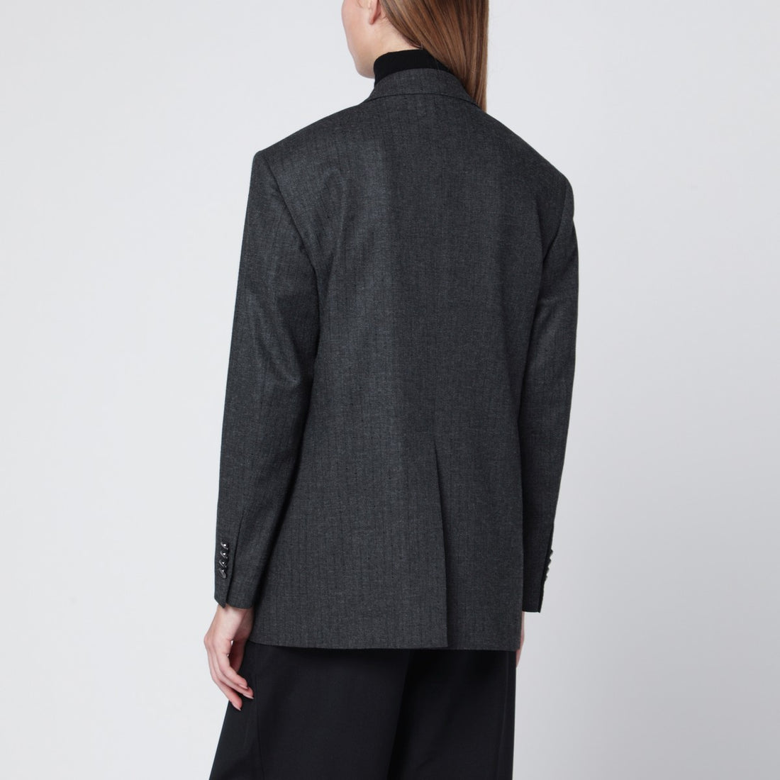 Tagliatore Grey Wool-Blend Double-Breasted Jacket with Micro-Crystal Details Grey