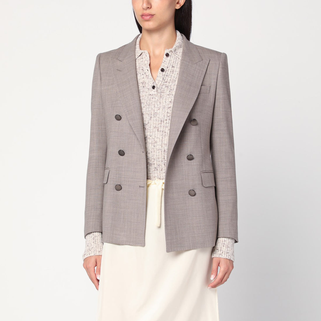 Tagliatore Double-Breasted Wool-Blend Jacket Beige Beige