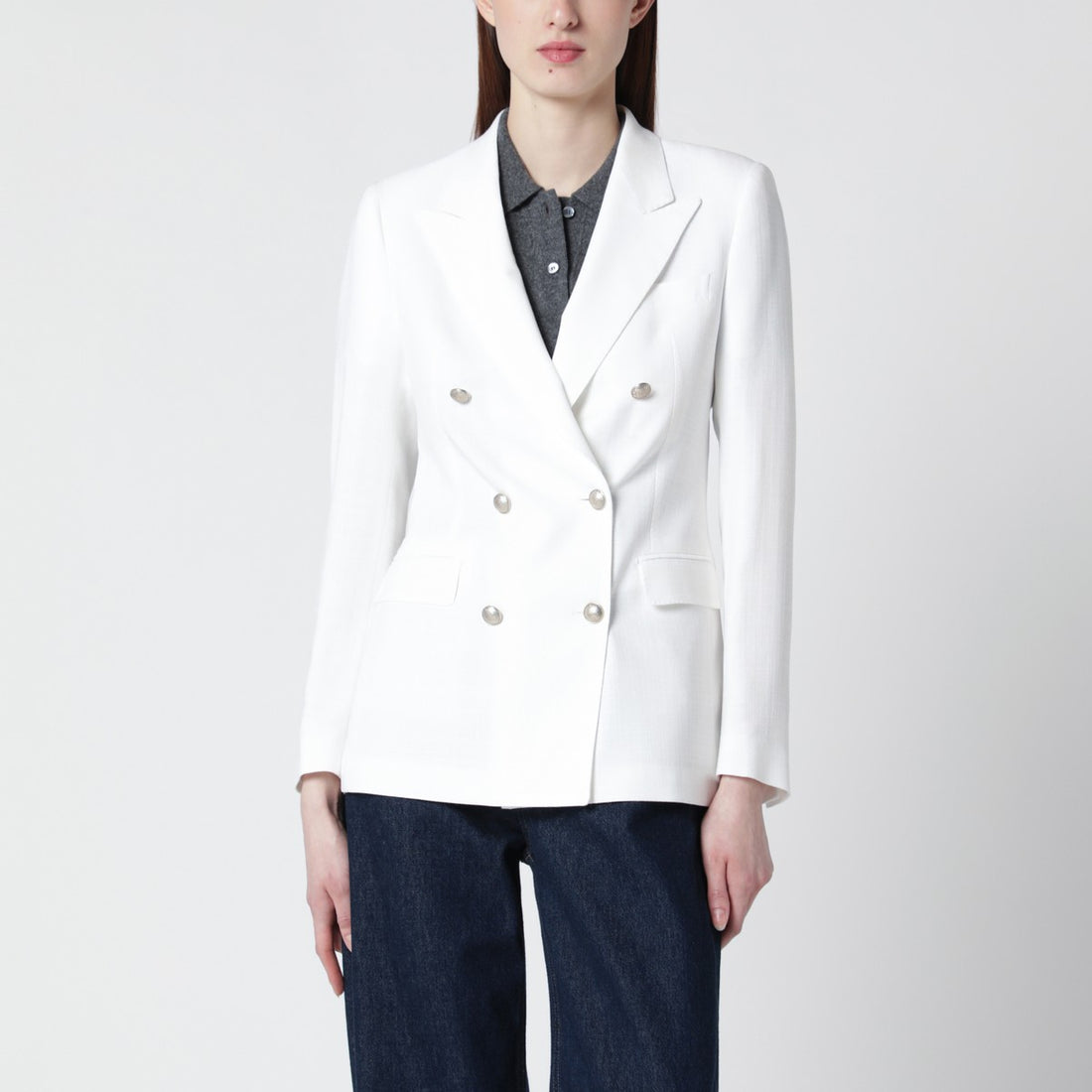 Tagliatore Double-Breasted Viscose Jacket White White
