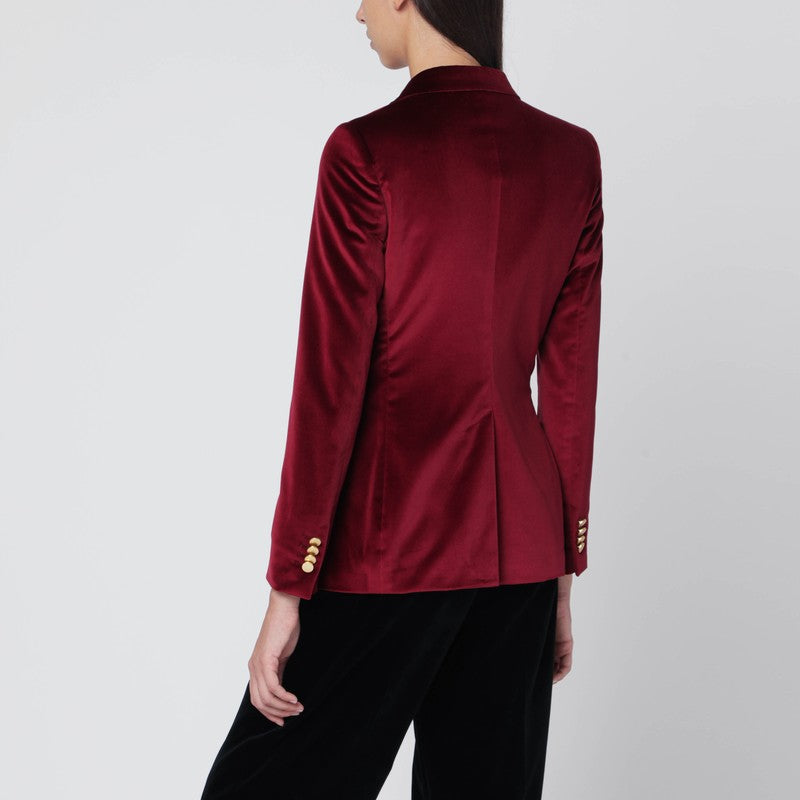 Tagliatore Double-Breasted Velvet Jacket in Burgundy