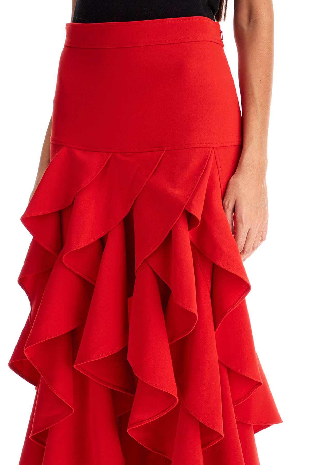 Asymmetric Red skirt with ruffles