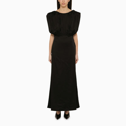 Jil Sander Long Sleeveless Draped Dress with Black Ruffles Black