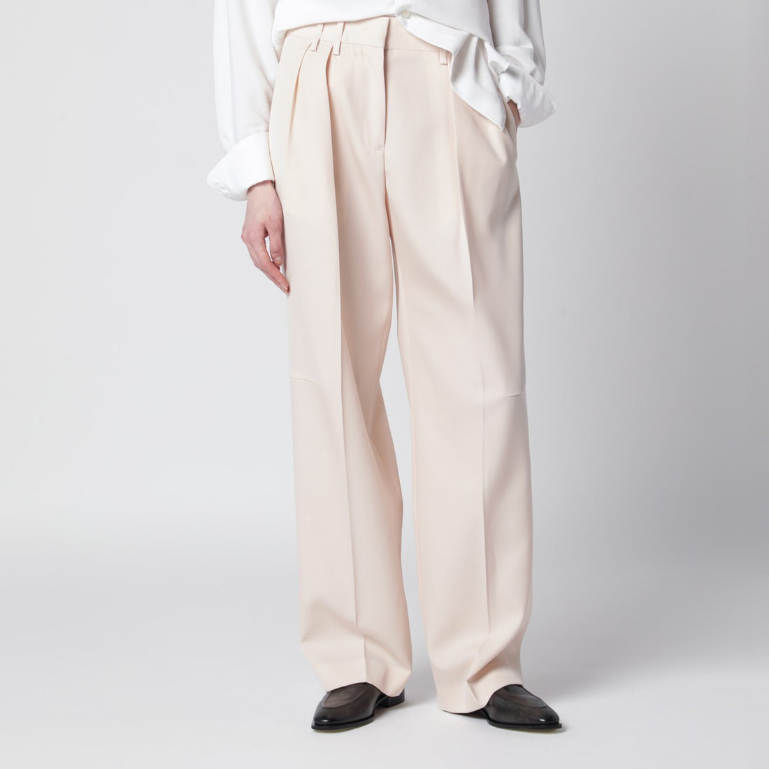 Jil Sander Ivory Wool Gabardine Trousers Beige