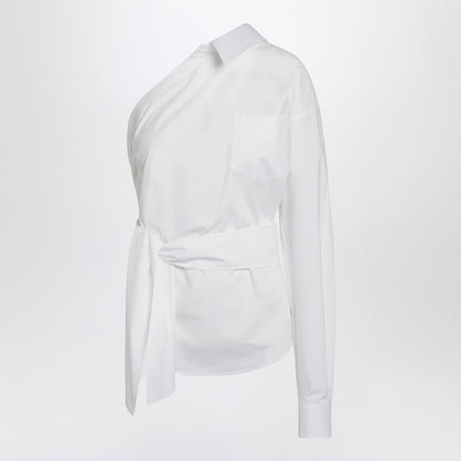 Moschino One-shoulder asymmetric cotton shirt with sash white