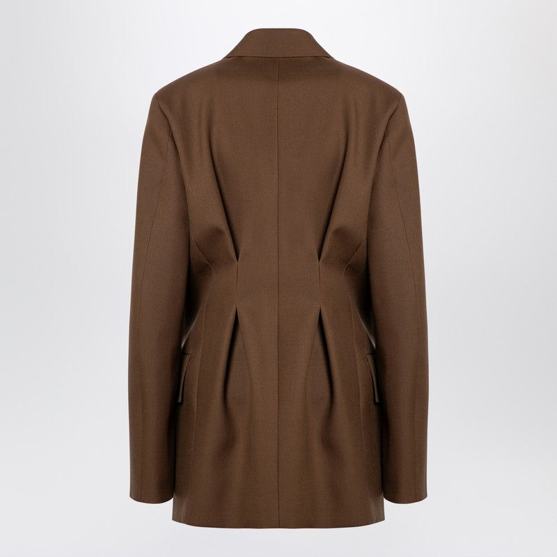 Jil Sander Double-Breasted Oversized Wool Jacket Brown