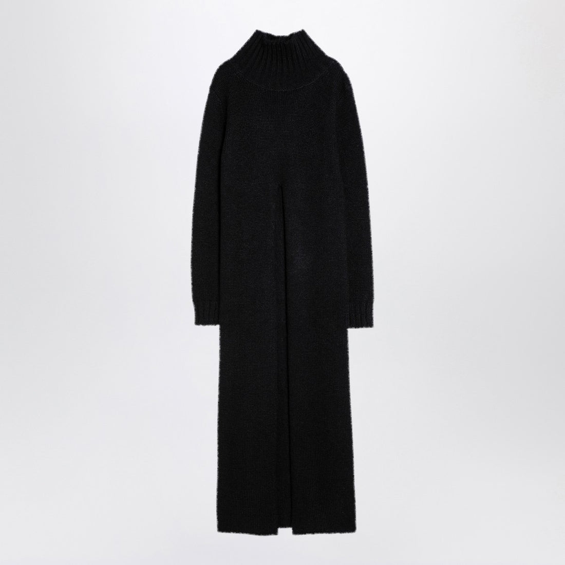 Jil Sander Long Alpaca Turtleneck Dress in Black
