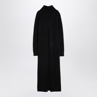 Jil Sander Long Alpaca Turtleneck Dress in Black
