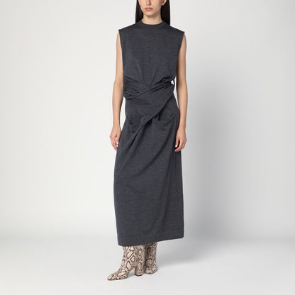Jil Sander Gray wool midi dress with crossover waist detail grey