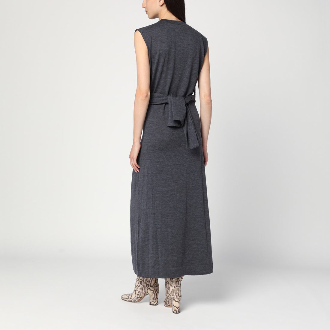 Jil Sander Gray wool midi dress with crossover waist detail grey