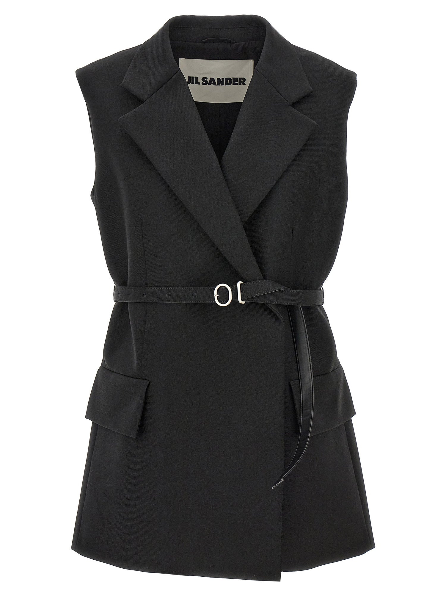 Jil Sander Belt Wool Vest Black