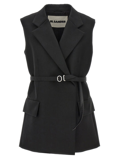 Jil Sander Belt Wool Vest Black