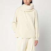 Jil Sander Ivory wool sweater with integrated scarf beige