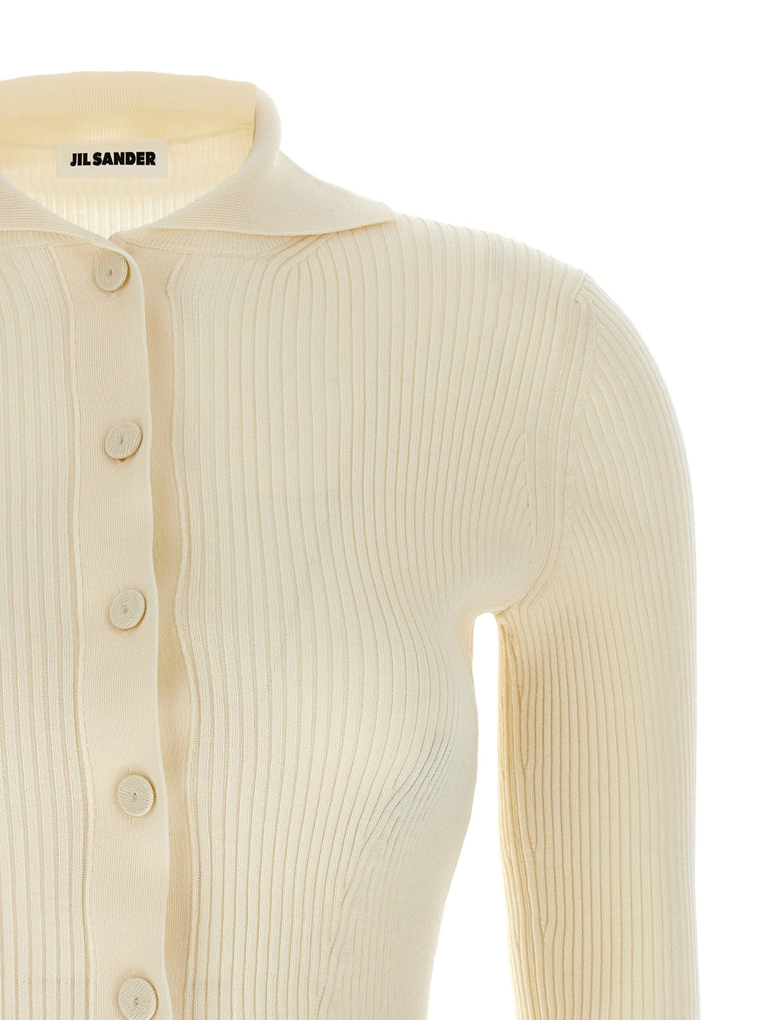 Jil Sander Ribbed Cardigan White