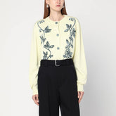 Jil Sander Light Yellow Virgin Wool Cardigan with Floral Embroidery Yellow